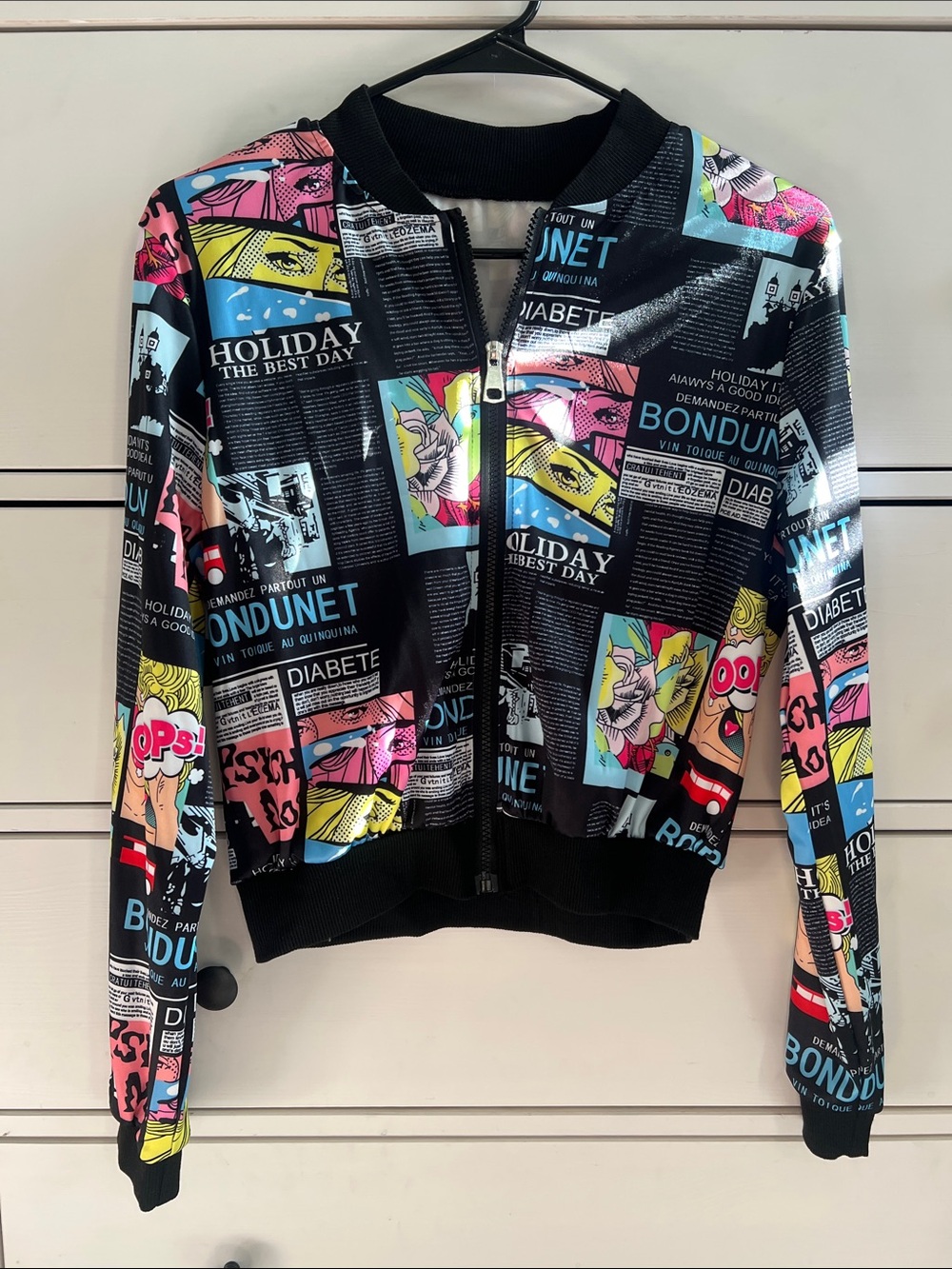 Graphic Comic-Print Bomber Jacket - Black with Multicolor Panels
